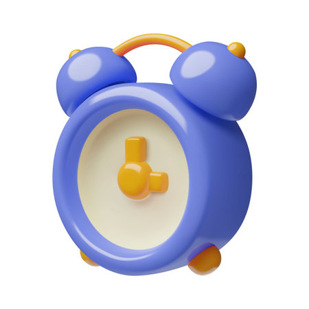 Blue alarm clock time 3D icon Minimal three dimensional vector object isolated on white background