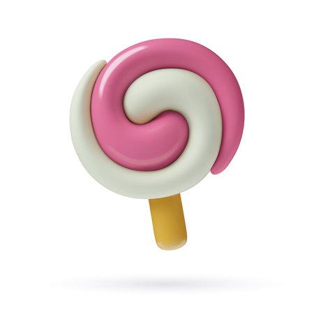 Pink swirl lollipop on a stick realistic cute 3d candy iconのイラスト素材