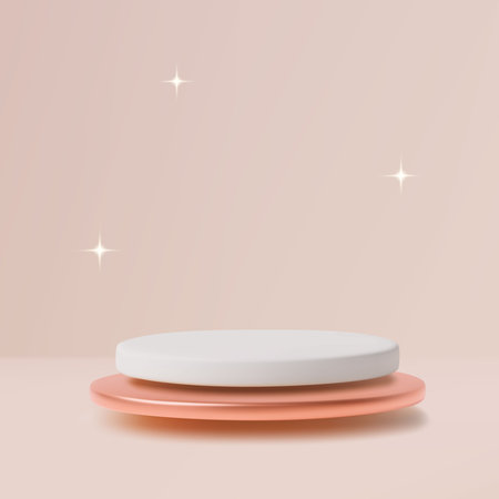 Minimal elegant pink floating podium 3d realistic background with stars vector illustrationのイラスト素材