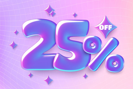 25 percent off sale design with purple metallic iridescent number twenty five on gradient backgroundのイラスト素材