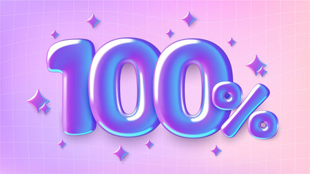One hundred percent sale or bonus 3d holographic numbers design on gradient backgroundのイラスト素材
