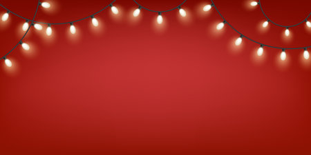 Christmas light strings on red backgroundのイラスト素材