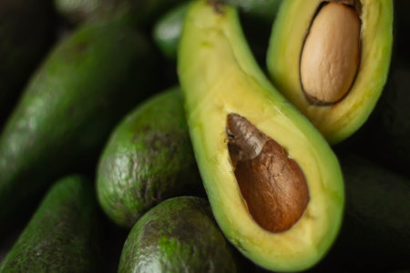 Avocado close-up. Healthy food. Vegetarian food.の写真素材