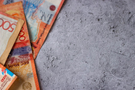 Variety of banknotes of the world on a concrete background.の写真素材