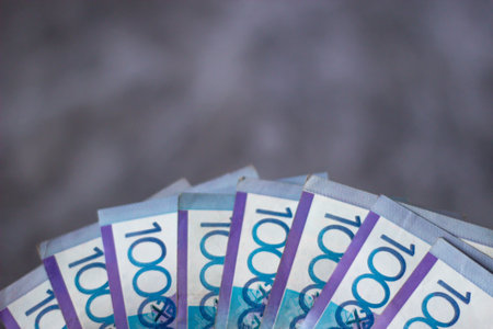 Euro banknotes on a gray background. Selective focus. Shallow depth of field