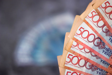 Banknotes of five thousand rubles on a dark background close up