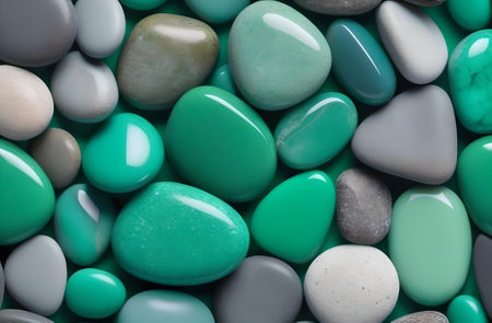 colorful pebbles background, close up view of sea stonesの素材