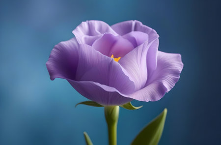 Beautiful purple tulip on a blue background. Close-up.の素材