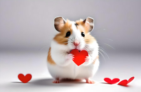 Hamster with red hearts on a white background. Valentine's Day.の素材