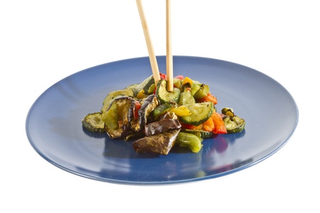 photo of chopsticks and mixed grilled vegetablesの写真素材