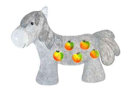 Gray horse in apples. Watercolor illustration.の写真素材