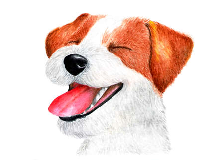 Smiling Jack Russell Terrier. Watercolor illustration. Happy life and laughing Jack Russell Terrier. Portrait of a dog for printing on t-shirts, t-shirts, sweatshirts. Hit of the year.の写真素材