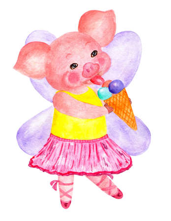 Nice pig. Symbol of year.  illustration. Sweet pig fairy. Symbol of 2019. Illustration for printing on children's jackets, t-shirts, diapers, etc.の写真素材