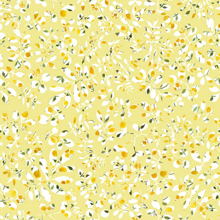Beautiful background with a flower composition. Watercolor illustration. Seamless pattern maize with sprigs of plants with a Mimosa. Vintage floral composition. Botanical illustration.の写真素材