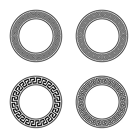 Greek ornament in a circle. Ornament silhouettes on a white background.のイラスト素材