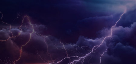 Background with lightning. Dark background. Night stormy sky.