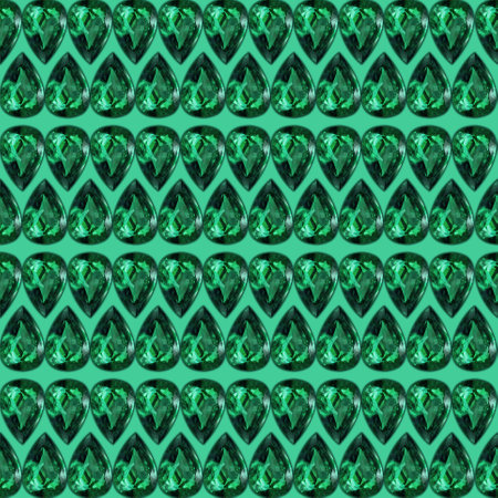 Emerald pattern, teardrop-cut. Light green-blue background with cut emeralds.の写真素材