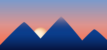 minimalist gradient background. Graphic illustration of a sunset over the mountains. Background for a flyer, website business card.の写真素材