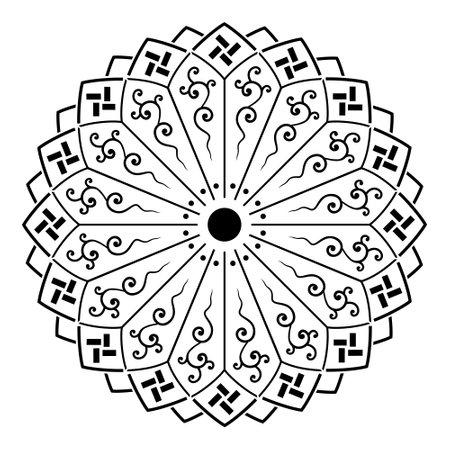 Chinese ornament in a circle. A stencil for drawing a picture and an ornament for printing. Decoration of interior, clothing, furniture.のイラスト素材