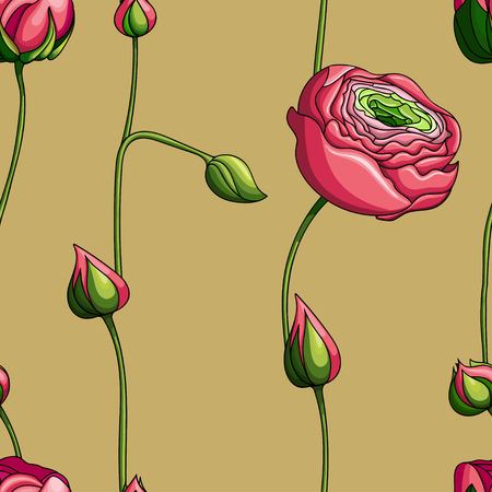 Seamless floral pattern with of roses on green background, watercolor. Vector illustration.のイラスト素材