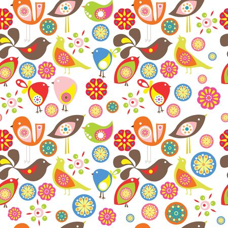 Colorful little birds. Seamless vector patternのイラスト素材