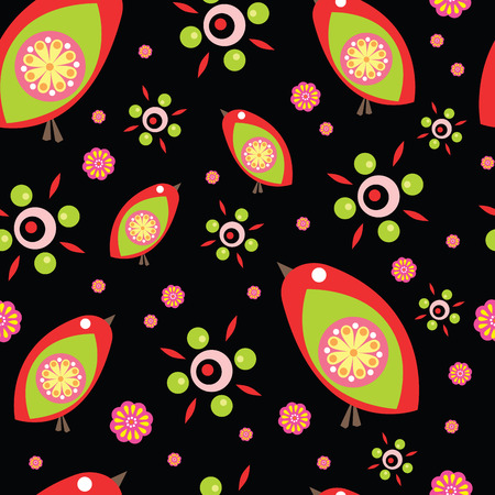 Colorful little birds. Seamless vector patternのイラスト素材