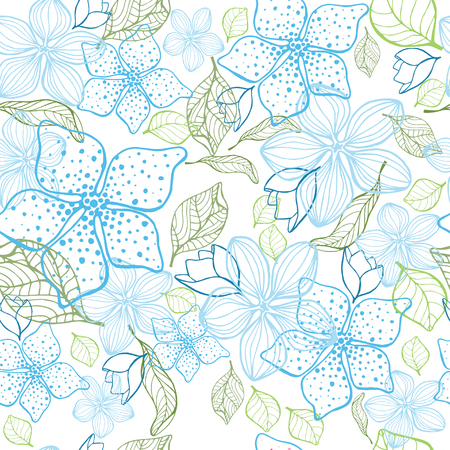 Elegant flower seamless background. Blue set. Hand drawn vector illustrationのイラスト素材