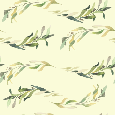 Green leafs watercolor seamless background.のイラスト素材