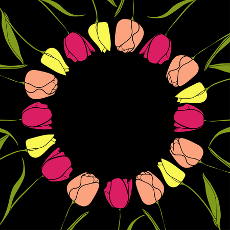 Tulip flower round frame background vectorのイラスト素材