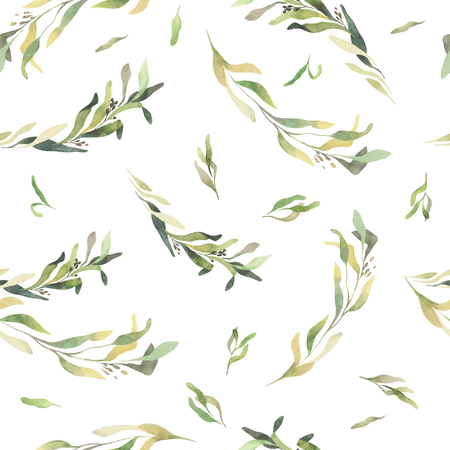Pattern of flowers and grasses painted with watercolors on yellow background. Vectorのイラスト素材