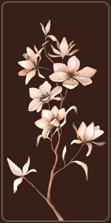 Watercolor magnolias vector illustration on a brown backgroundのイラスト素材