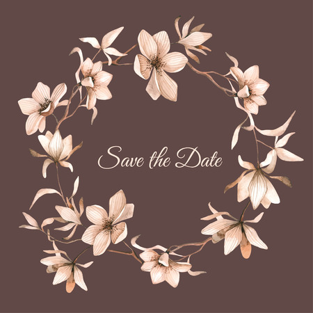 wreath of flowers in watercolor style with brown backgroundのイラスト素材