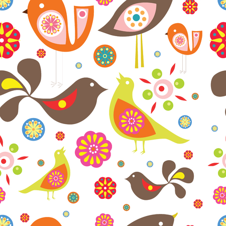 Colorful little birds. Seamless vector patternのイラスト素材