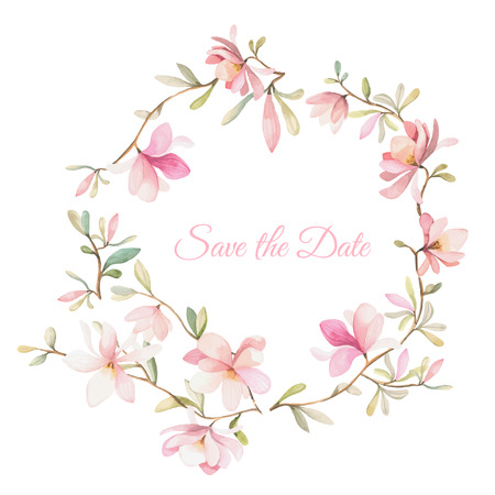 wreath of flowers in watercolor style on white backgroundのイラスト素材