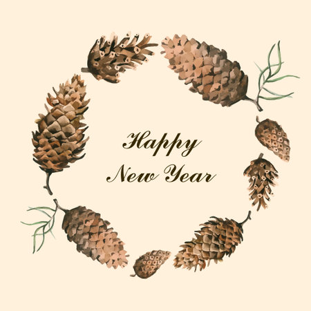 Pine branch wreath with cone hand drawn vector illustrationのイラスト素材