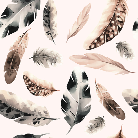 Seamless pattern of feathers in watercolor styleのイラスト素材