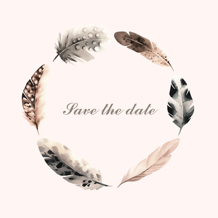 feather wreath in watercolor styleのイラスト素材