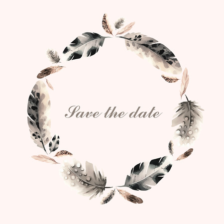 feather wreath in watercolor styleのイラスト素材