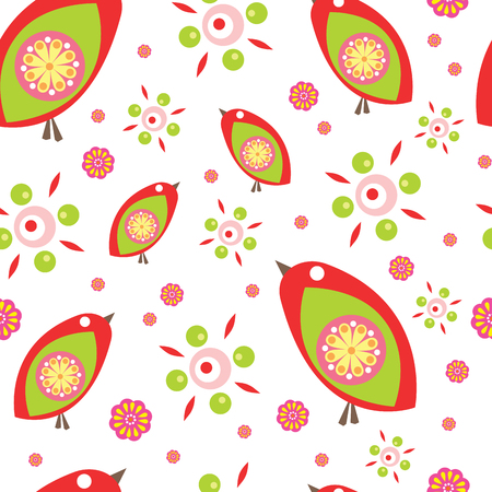 Colorful little birds. Seamless vector patternのイラスト素材