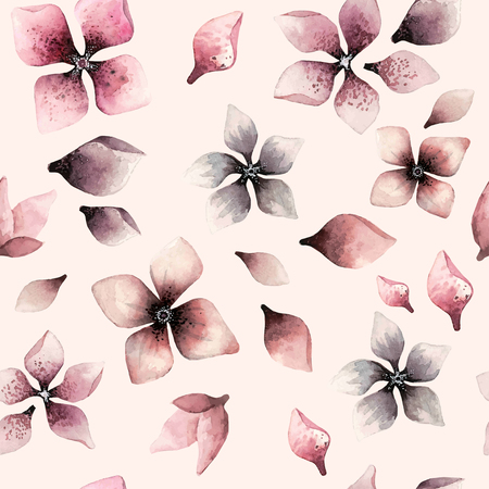 Pastel watercolor hand drawn paint pink flower seamless pattern.のイラスト素材