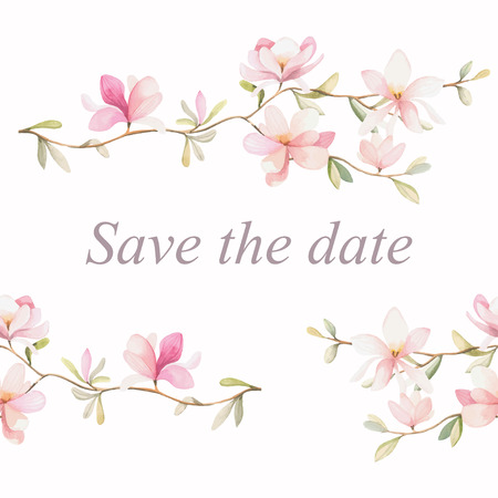Frame of flowers in watercolor style with white backgroundのイラスト素材