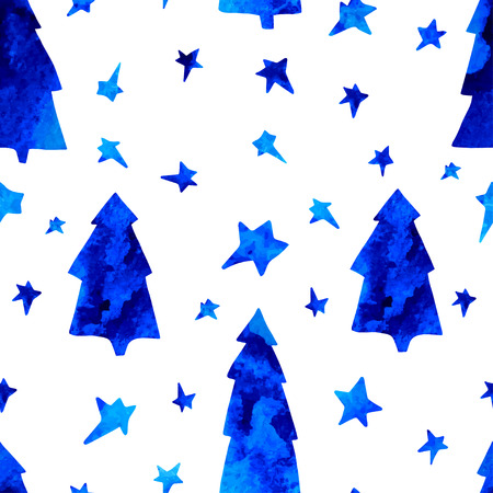 seamless pattern with stars, spruces, snowmanのイラスト素材