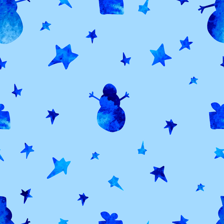 seamless pattern with stars, spruces, snowmanのイラスト素材