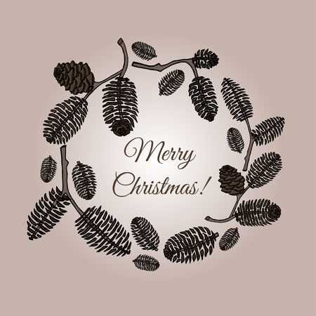 round frame with cones of alders. cone wreathのイラスト素材
