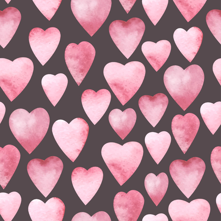 Watercolor hearts seamless pattern with pink background. Vector illustrationのイラスト素材