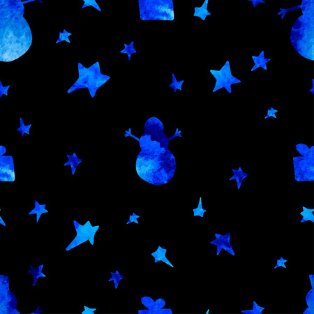 seamless pattern with stars, spruces, snowman Vector backgroundのイラスト素材