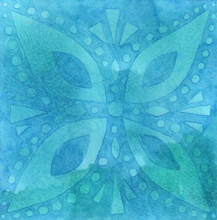 Watercolor background blue with patternの写真素材