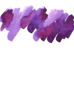 Purple bright watercolor hand drawn paper texture isolated strip stain on white background for text design, bannerのイラスト素材