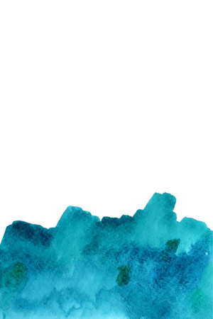 Blue water isolated spot on white background. Watercolor hand drawn blue illustration. Abstract wet brush painted paper texture. Design artistic element for banner, print, template, cover, decorationの写真素材