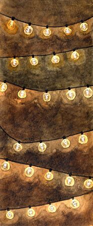 Watercolor pattern with vintage edison lampsの写真素材